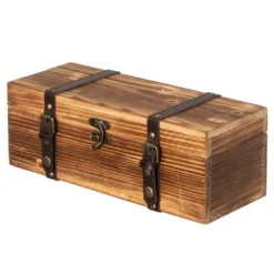 Vintiquewise Vintage Wooden Wine Gift Box – Rustic Single Bottle Holder With Locking Latch, Decorative Brass Accents, And Faux Leather Straps -Baxton Studio Shop GUEST 7c5950f8 de56 4010 a57a 2a3e27c170c1