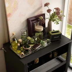 Famapy Black Wine Cabinet With A Two - Layer Semi - Open Structure. 14 Famapy Black Wine Cabinet With A Two - Layer Semi - Open Structure. -Baxton Studio Shop GUEST 7c5b137a 7339 4770 9765 44d390063a16