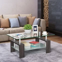 Costway Rectangle Glass Coffee Table Metal Legs End Table Livingroom WhiteBlackCoffeeNature -Baxton Studio Shop GUEST 7c705255 a0cd 4d6c b035 72781d6d4faa