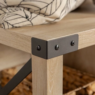 Sophie Rustic Industrial X Frame Entry Bench With 3 Cubbies - Saracina Home 9 Sophie Rustic Industrial X Frame Entry Bench With 3 Cubbies - Saracina Home - Image 9