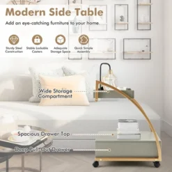 Costway Rolling End Table With Storage Drawer Tray Top 4 Casters Modern Bedside Trolley -Baxton Studio Shop GUEST 7cacac2f a967 4979 9c75 2882c6076d59