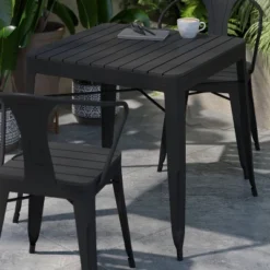 Flash Furniture Helvey 31.5" Square Commercial Grade Indoor/Outdoor Black Steel Patio Dining Table For 4 With Black Poly Resin Slatted Top -Baxton Studio Shop GUEST 7cada1d9 c978 4c44 87c7 070d204c33b7