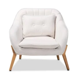 Valentina Velvet Natural Wood Armchair - Baxton Studio