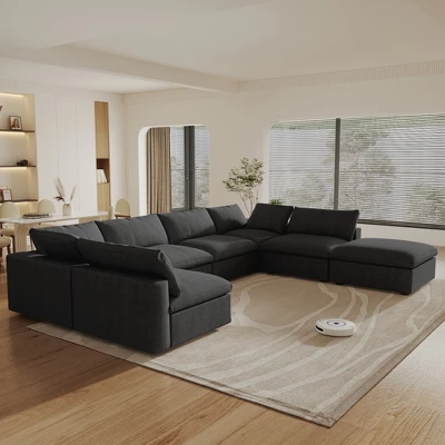 WJShome 160" Cloud Couch Modular Sectional Sofa For Livingroom,Convertible Sofa With Storage Ottomans,7 Seat Wide Couches 2 WJShome 160" Cloud Couch Modular Sectional Sofa For Livingroom,Convertible Sofa With Storage Ottomans,7 Seat Wide Couches - Image 2