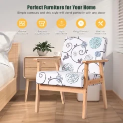 Costway Modern Accent Armchair Fabric Lounge Chair W/Rubber Wood Leg White&Blue Floral 13 Costway Modern Accent Armchair Fabric Lounge Chair W/Rubber Wood Leg White&Blue Floral -Baxton Studio Shop GUEST 7d19d863 636c 4235 bef5 c3ad8061842e