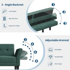 89" Chenille Futon Sofa Bed, Modern Convertible Sleeper Couch With Adjustable Backrest & Armrests, 3-Seat Sofa With 2 Pillows For Apartment -Baxton Studio Shop GUEST 7d1b9a81 1f2f 4189 8582 001b3a0f3ac2