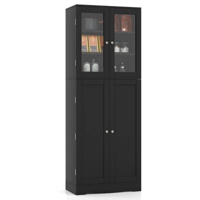Costway Tall Storage Cabinet Kitchen Pantry Cupboard With Tempered Glass Doors & Shelves Black/White 9 Costway Tall Storage Cabinet Kitchen Pantry Cupboard With Tempered Glass Doors & Shelves Black/White - Image 9