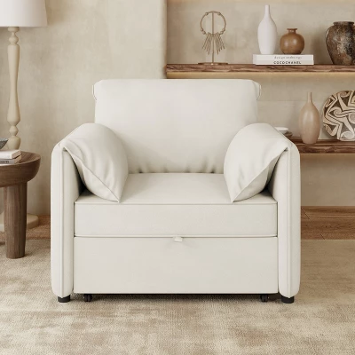 APRILSOUL White Convertible Pull Out Sofa Bed, 3-in-1 Convertible Sleeper Chair, Adjustable Backrest With Thicked Cushions 2 APRILSOUL White Convertible Pull Out Sofa Bed, 3-in-1 Convertible Sleeper Chair, Adjustable Backrest With Thicked Cushions - Image 2