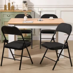 SUGIFT Folding Chairs With Padded Vinyl Seat, Heavy-Duty Metal Frame, Supports 330 Lbs, Portable & Lightweight