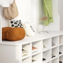 FUFU&GAGA White Hall Tree With Storage - Entryway Organizer With Hooks, Shelves, And Cubbies 17 FUFU&GAGA White Hall Tree With Storage - Entryway Organizer With Hooks, Shelves, And Cubbies -Baxton Studio Shop GUEST 7dc3112b 13c2 4983 aa35 830514dde250