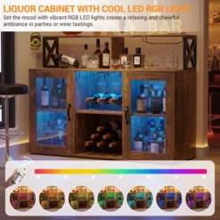 Bar Cabinet, Liquor Cabinet For Home With Power Outlets, Led Lights And Glass Holder, Wine Cabinet With Storage And Racks For Home, Kitchen -Baxton Studio Shop GUEST 7dd3f9d4 7187 4dc4 aeef 019c7059cfb6