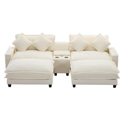 111" Sectional Sofa With 2 Removable Ottoman, Chenille Upholstered Sofa With 2 USB Ports, 2 Cup Holders And Large Storage Box 4A - ModernLuxe 4 111" Sectional Sofa With 2 Removable Ottoman, Chenille Upholstered Sofa With 2 USB Ports, 2 Cup Holders And Large Storage Box 4A - ModernLuxe - Image 4
