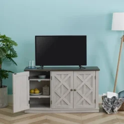 Saw Cut TV Stand For TVs Up To 55" Off White - Home Essentials 13 Saw Cut TV Stand For TVs Up To 55" Off White - Home Essentials -Baxton Studio Shop GUEST 7e0d6440 39f5 4e4e 86d0 75bd2e59814a