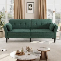 89" Chenille Futon Sofa Bed, Modern Convertible Sleeper Couch With Adjustable Backrest & Armrests, 3-Seat Sofa With 2 Pillows For Apartment -Baxton Studio Shop GUEST 7e117258 c15e 46be b1e0 26cbee6ce5ce