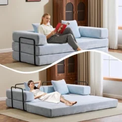 TiramisuBest Convertible Floor Couch Sofa Bed With Armrests & Pillow Back, Chenille Futon Sleeper, Foldable Lounge Sofa For Living Room, Light Blue 36 TiramisuBest Convertible Floor Couch Sofa Bed With Armrests & Pillow Back, Chenille Futon Sleeper, Foldable Lounge Sofa For Living Room, Light Blue -Baxton Studio Shop GUEST 7e1a7088 6053 43a2 976e 6929616418ae