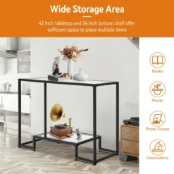Costway Entryway Console Sofa Side Table W/Tempered Glass For Entrance Living Room -Baxton Studio Shop GUEST 7e25e779 3e64 403c ac8e c163afc5f71a