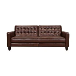 81" Wesley Genuine Leather Power Footrest Tuxedo Arm Sofa - Armen Living