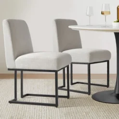 Modern Dining Chairs Set Of 2, Dining Room Chair With Black Metal Sled Base Upholstered Fabric Kitchen Chair-Maison Boucle 24 Modern Dining Chairs Set Of 2, Dining Room Chair With Black Metal Sled Base Upholstered Fabric Kitchen Chair-Maison Boucle -Baxton Studio Shop GUEST 7e6def70 562f 47f2 b659 1a445a9fedc6