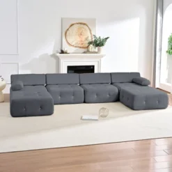 Mjkone U-Shaped Velvet Modular Sectional Sofa With Free Combination Ottoman,Convertible 4-Seater Sofa With Rivet Trim -Baxton Studio Shop GUEST 7e8c9c0a c719 47b6 a73e 871f4f3d1c66