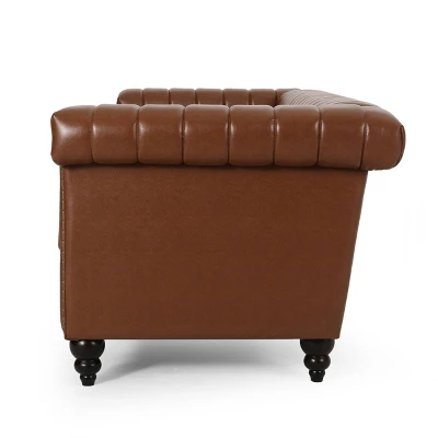 Drury Contemporary Channel Stitch 3 Seater Sofa With Nailhead Trim - Christopher Knight Home 2 Drury Contemporary Channel Stitch 3 Seater Sofa With Nailhead Trim - Christopher Knight Home - Image 2