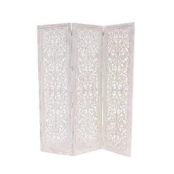 Farmhouse Wood Carved Room Divider Screen White - Olivia & May