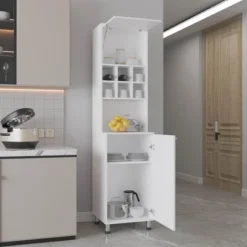 80" H Tall Bathroom Storage Cabinet With 2 Barn Doors, Narrow Storage Unit, Adjustable Shelves, Floor Cabinet For Bathroom, Living Room, Entryway