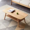 Center Table, Wood Coffee Table With Storage Shelf, Rectangular Modern Minimalism Design Side Table With Wooden Legs For Living Room Reception Room