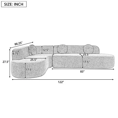 122''W Modern 2-Piece Curved Sectional Sofa, Elegant Chenille Upholstered Couch With Round Pillows - ModernLuxe 2 122''W Modern 2-Piece Curved Sectional Sofa, Elegant Chenille Upholstered Couch With Round Pillows - ModernLuxe - Image 2