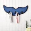 Okuna Outpost Whale Tail Wall Hook For Nursery, Coat Rack With 3 Hooks, Nautical Home Decor (15.5 X 6.75 X 1 In, Blue)