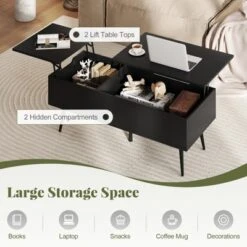 Costway Lift Top Coffee Table W/ Storage Multi-Functional Home Center Accent Table For Living Room Black -Baxton Studio Shop GUEST 7f528ea7 3f41 45d1 a01f 827b90bcdef9 1