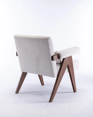 Megan 27.56" Wide Upholstered Fabric Seat And Lumbar Pillow With Walnut "V" Shape Solid Wood Legs Accent Chair With Arm Pads-The Pop Maison 4 Megan 27.56" Wide Upholstered Fabric Seat And Lumbar Pillow With Walnut "V" Shape Solid Wood Legs Accent Chair With Arm Pads-The Pop Maison - Image 4