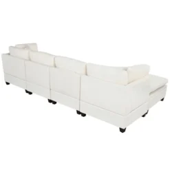 128" Upholstered Modular Sectional Sofa With Removable Storage Ottoman, 2 Hidden Cup Holders-ModernLuxe -Baxton Studio Shop GUEST 7f9c17bd 86e6 4871 a8e9 cdde29f0630f