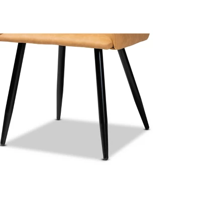 2pc Eris Tan Leather Upholstered And Metal Dining Chairs Black/Tan - Baxton Studio 4 2pc Eris Tan Leather Upholstered And Metal Dining Chairs Black/Tan - Baxton Studio - Image 4