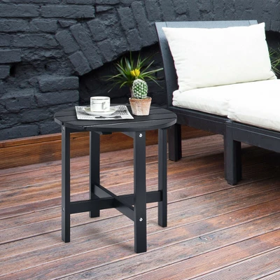 Costway 18'' Patio Round Side End Coffee Table Wooden Slat Garden Deck 2 Costway 18'' Patio Round Side End Coffee Table Wooden Slat Garden Deck - Image 2