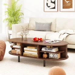 Costway 48" Mid Century Center Table With Sliding Fluted Doors & Open Compartment -Baxton Studio Shop GUEST 8063496e 1341 4109 a024 5926a602ffe2