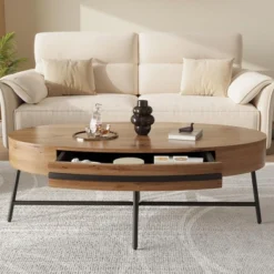 Oval Coffee Table With Drawer Mid-Century Modern Center Table 47.2“ Wooden Coffee Table With Storage -Baxton Studio Shop GUEST 80abd61b c3bf 4995 9e9c 1ef56f51b5e1