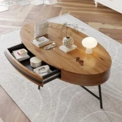 Oval Coffee Table With Drawer Mid-Century Modern Center Table 47.2“ Wooden Coffee Table With Storage -Baxton Studio Shop GUEST 80c2d23c c129 4da8 a915 0ea6e9f06fb9