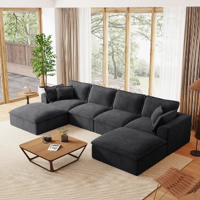 142'' U-Shaped Modular Sectional Sofa, Luxury Fully Compressed Couch With Ottomans & Cloud-Like Cushions - ModernLuxe 1 142'' U-Shaped Modular Sectional Sofa, Luxury Fully Compressed Couch With Ottomans & Cloud-Like Cushions - ModernLuxe