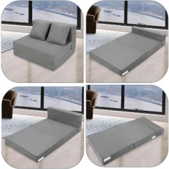Olding Sofa Bed, Foldable Couch Bed With Pillow, Convertible Sleeper Chair Mattress, Futon Floor Couch With Memory Foam Washable Cover, Gray -Baxton Studio Shop GUEST 812e0994 305f 4ab0 9523 668e613cb005