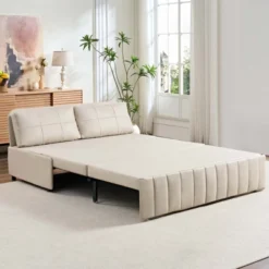 Mjkone W62''Pull Out Sofa Bed, 3-in-1 Modern Pull Out Leathaire Fabric Sleeper Sofa Couch,Chaise Lounge -Baxton Studio Shop GUEST 814661a4 5743 4813 b747 0c1d4d1bc06f