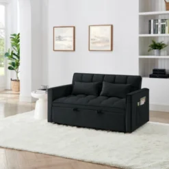 54.33" Modern Convertible Sleeper Sofa Bed With Adjustable Back, Compact Pull-Out Velvet Loveseat For Small Apartments Or Offices-The Pop Home -Baxton Studio Shop GUEST 8154dc59 0b00 4978 9632 65d6edde4075