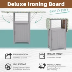 ORRD Solid Wood Folding Ironing Board With Storage Cabinet Heat Resistant Sponge For Small Spaces Laundry Room Gray -Baxton Studio Shop GUEST 82001855 731c 4ecf b3e3 f2cba0c9117b