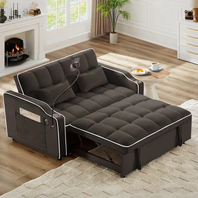 ORRD Foldable Double Seat Recliner Sofa Bed, Velvet Pull-Out Sleeper With USB Port & Side Pockets 6 ORRD Foldable Double Seat Recliner Sofa Bed, Velvet Pull-Out Sleeper With USB Port & Side Pockets - Image 6