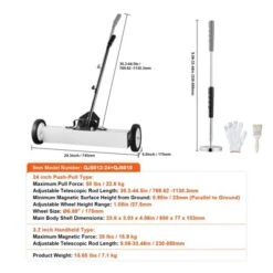 VEVOR 24-Inch Magnetic Sweeper With Wheels, 50 Lbs Capacity, With Telescoping Magnetic Pickup Tool, Adjustable Handle, Magnetic Pickup Sweeper, White -Baxton Studio Shop GUEST 82257357 4c33 4573 9721 87e2f0d7613c