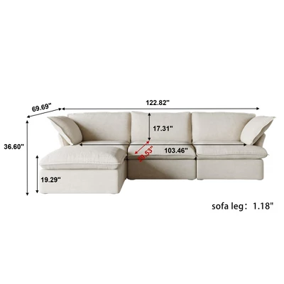 122.82" Cloud Modular Sectional Sofa,L Shaped Couch Down Filled With Chaise Ottoman,Deep Seat Couches For Living Room,Cushion Covers Removable 6 122.82" Cloud Modular Sectional Sofa,L Shaped Couch Down Filled With Chaise Ottoman,Deep Seat Couches For Living Room,Cushion Covers Removable - Image 6