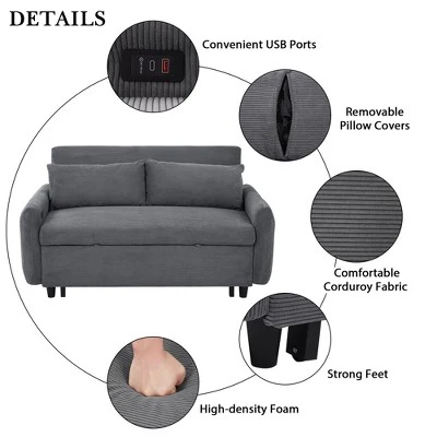 TiramisuBest 57.48" Pull-out Sofa Bed Convertible Couch 2 Seat Loveseat Sofa Modern Sleeper Sofa With 2 Throw Pillows And USB Ports 6 TiramisuBest 57.48" Pull-out Sofa Bed Convertible Couch 2 Seat Loveseat Sofa Modern Sleeper Sofa With 2 Throw Pillows And USB Ports - Image 6