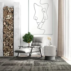 HOMCOM Concrete End Table, Round Side Table With Wood Grain Finish, Indoors And Outdoors Use, Gray