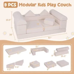 Infans Kids Modular Play Couch Play Set W/ Suede Fabric Cover High-Density Foam