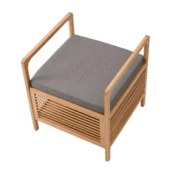 Proman Products Square Cambridge Bamboo Storage Shoe Bench Natural: Upholstered Entryway Bench With Cushion, Modern Style