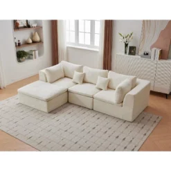 140" Modular Cloud Sectional Sofa With Ottoman - Convertible L/U-Shape Chenille Couch, 5-Seater Deep Memory Foam Couch, No Assembly Required -Baxton Studio Shop GUEST 827c3622 9f29 49fa 96eb 70e1b95131cf